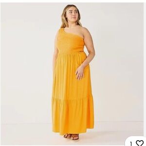 Nine West Yellow One Shoulder Tiered Sundress